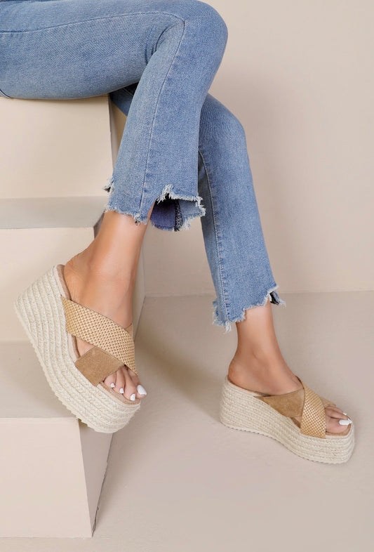Mules Compensées Femme Beige