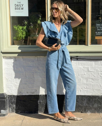 Combinaison Denim Volants – Bleu Clair