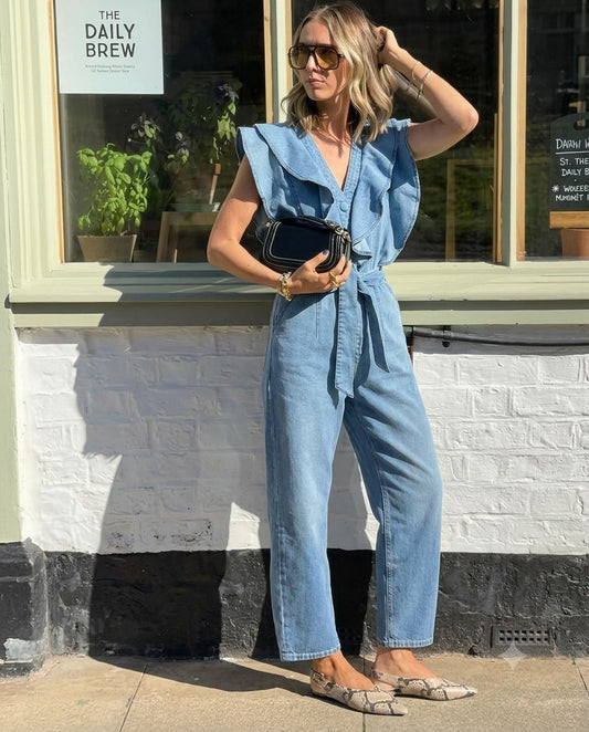 Combinaison Denim Volants – Bleu Clair