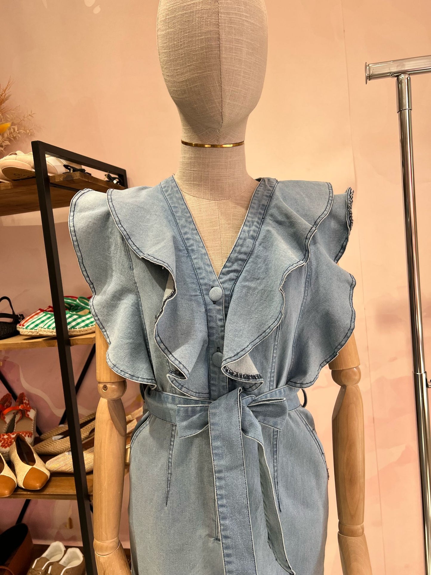Combinaison Denim Volants – Bleu Clair