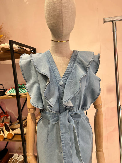 Combinaison Denim Volants – Bleu Clair