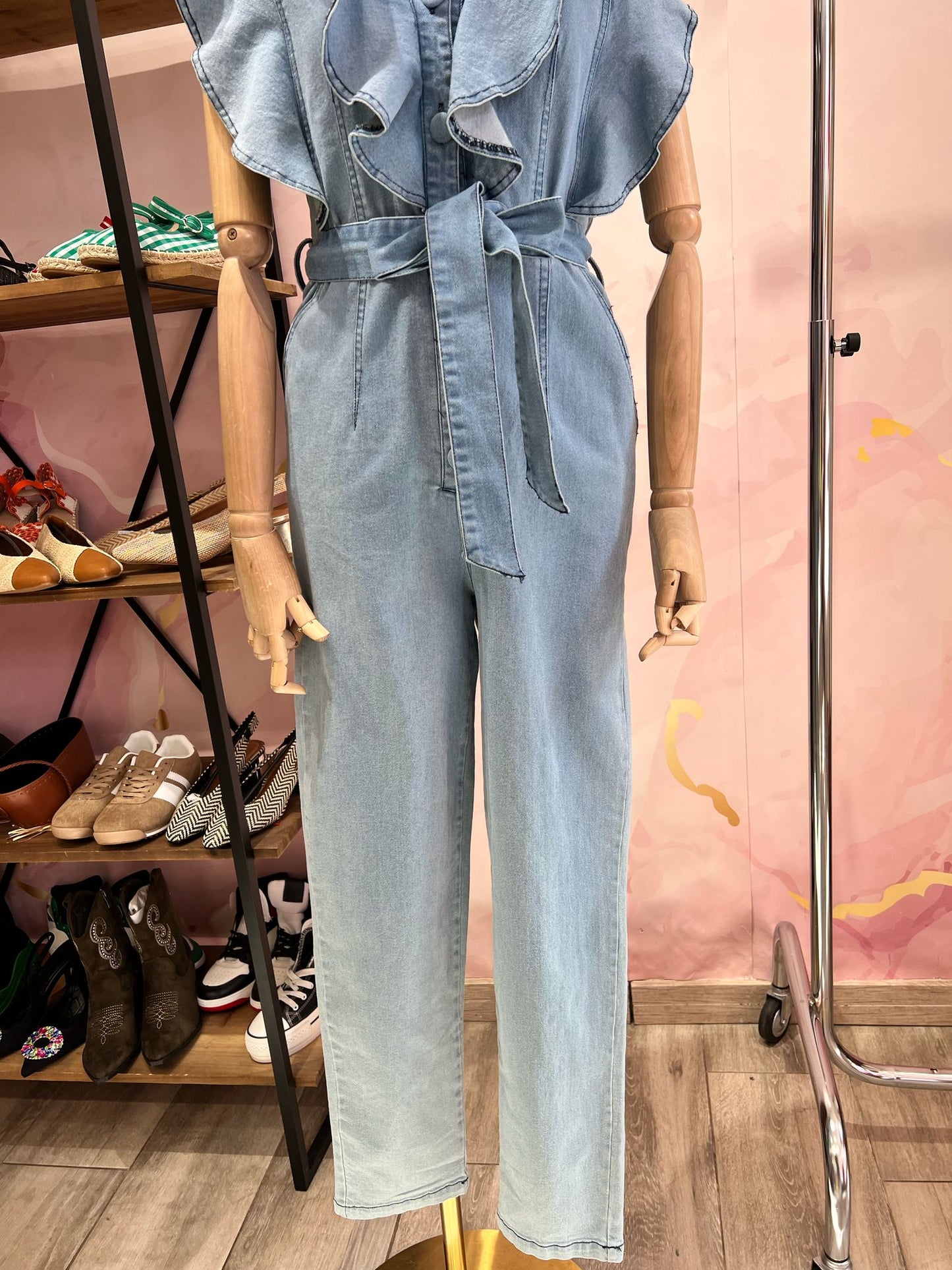 Combinaison Denim Volants – Bleu Clair