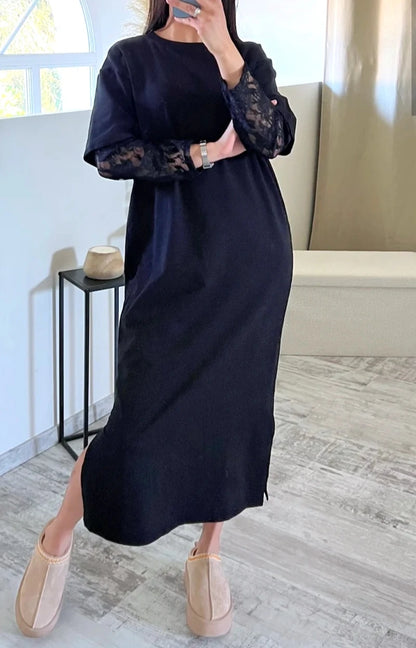 Robe/Tshirt dentelle LISE -NOIR