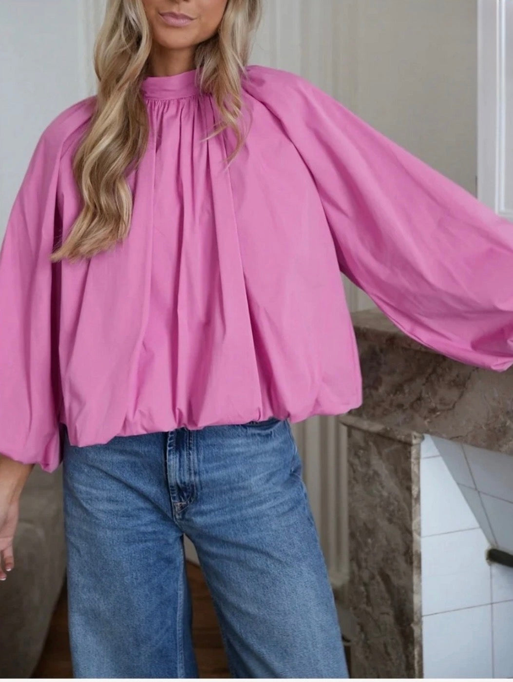 Blouse dos nu noeud rose pale