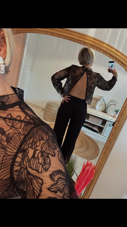 Blouse en dentelle avec dos ouvert EMIRA - NOIR