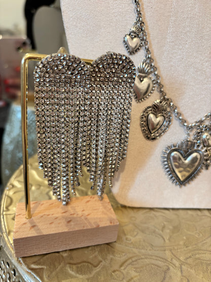 Boucles d’oreilles STRASS franges longs- ARGENT, OR & NOIR