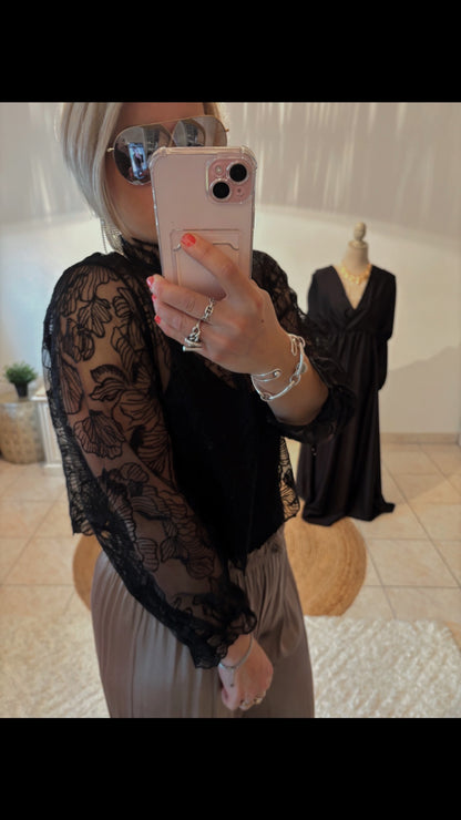 Blouse en dentelle avec dos ouvert EMIRA - NOIR