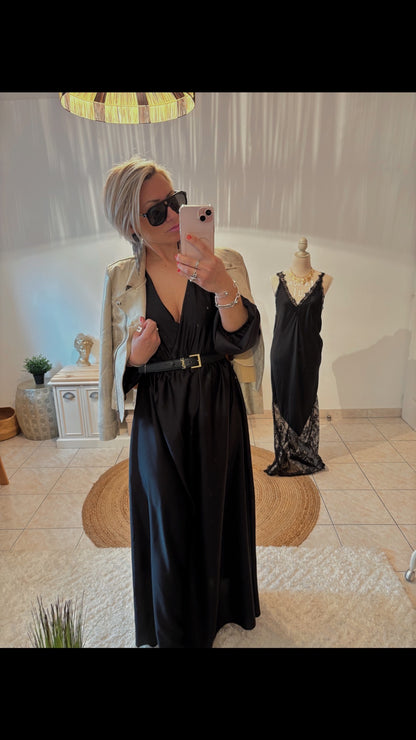 Robe longue satinée VIRGINIE - NOIR