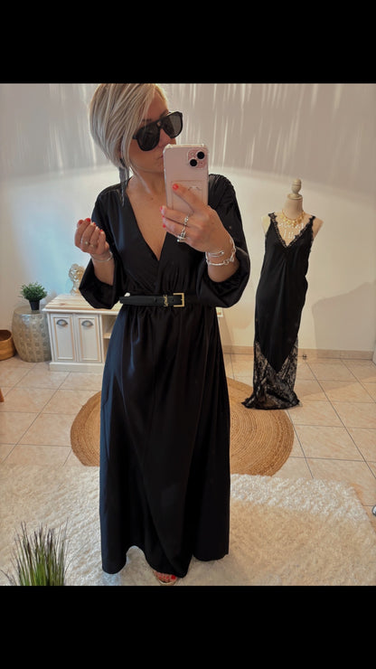 Robe longue satinée VIRGINIE - NOIR