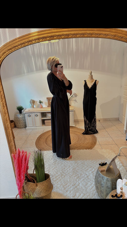 Robe longue satinée VIRGINIE - NOIR
